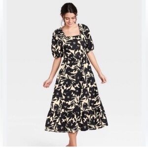Floral Black and Cream Midi Who What Wear Dress